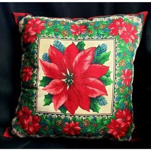 Poinsettia Vintage 13" Square Pillow Holiday Christmas Season Winter Cottagecore